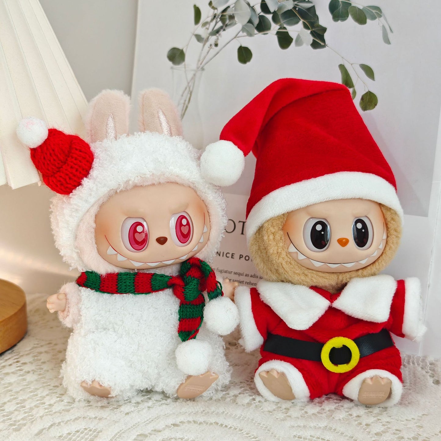 First and Second Generation Blind Box Labubu Pendant Christmas Cloak Doll Clothes Labubu Cookie Man Sweater Christmas Hat