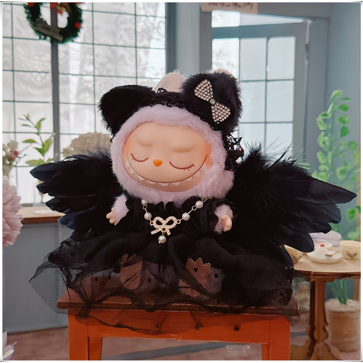 1st/2nd Generation Vinyl Blind Box 17CM Labubu Clothes Sitting Party White Angel Dress Wedding Dress LABUBU Outfit