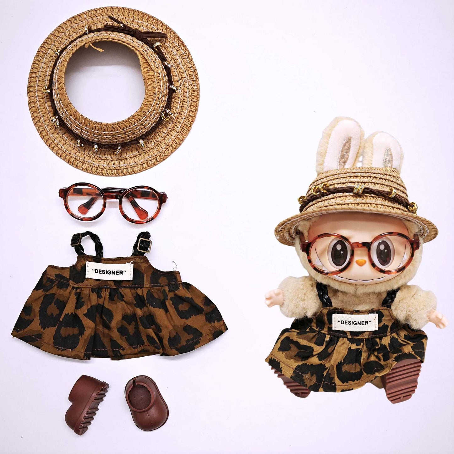 1st, 2nd, and 3rd Generation Labubu Clothes Leopard Print Strap Dress Labubu Doll Clothes