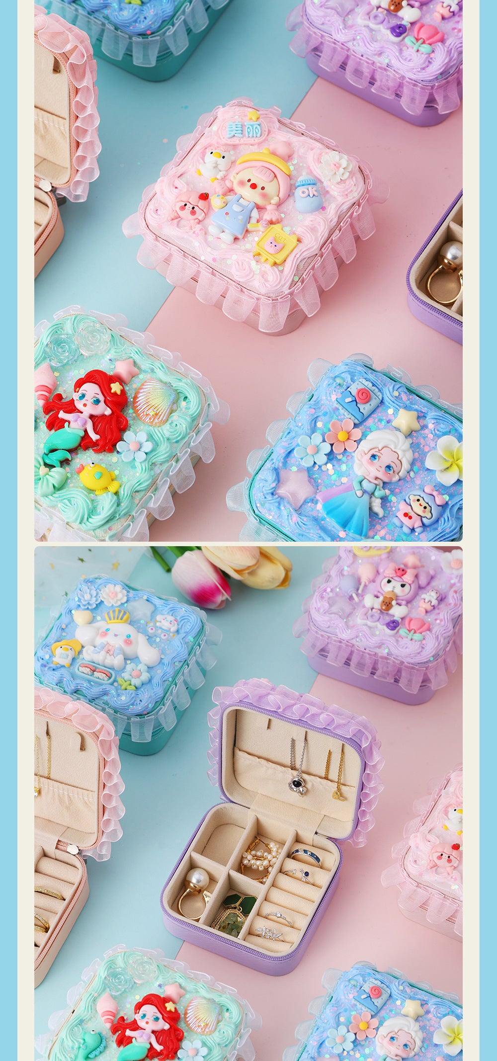 New Product Elegant Jewelry Box Children diy Simulation Cream Glue Material Kit Girl's Jewelry Box Cute Jewelry Bag