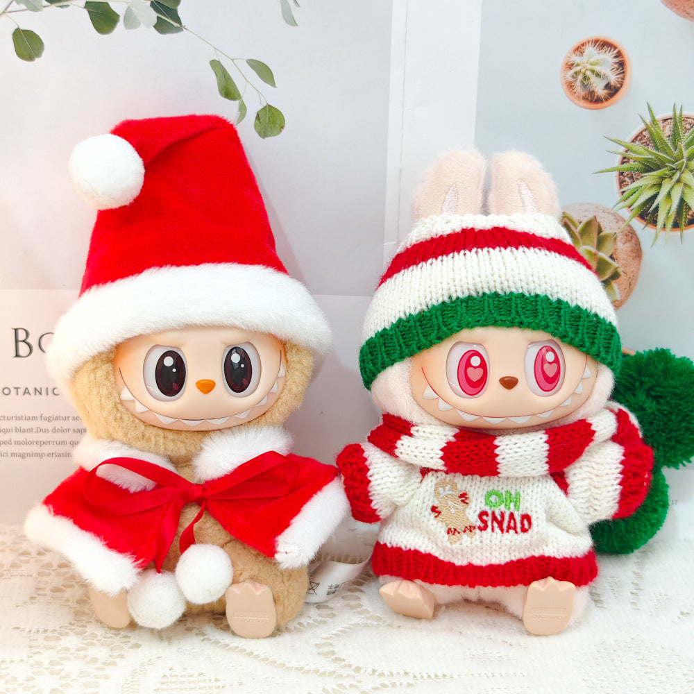 First and Second Generation Blind Box Labubu Pendant Christmas Cloak Doll Clothes Labubu Cookie Man Sweater Christmas Hat