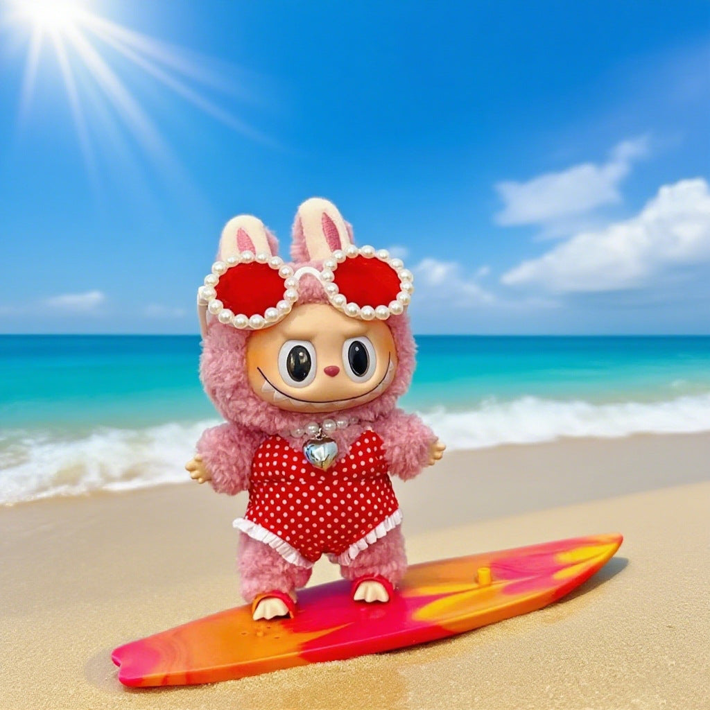 Seaside Vacation Style Labubu Doll Clothes Accessories Plush Doll Pearl Glasses Swimming Ring Suit