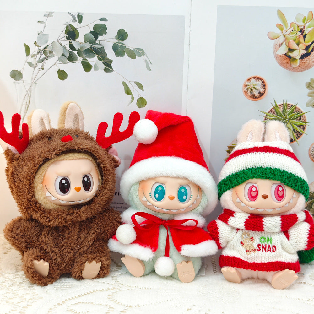First and Second Generation Blind Box Labubu Pendant Christmas Cloak Doll Clothes Labubu Cookie Man Sweater Christmas Hat