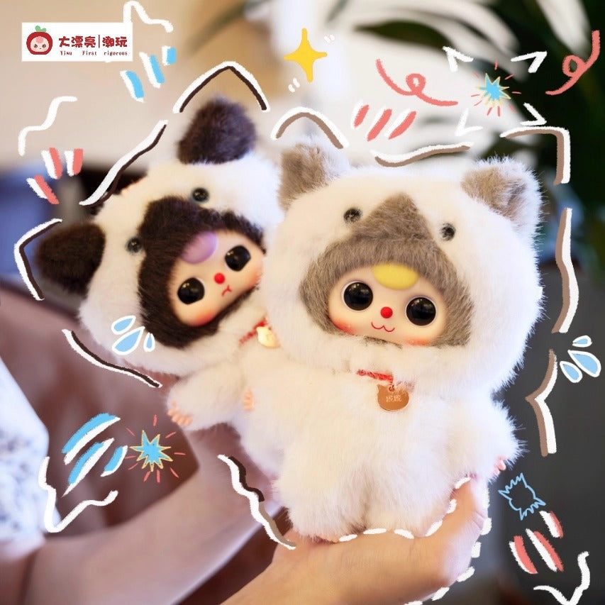 完成Baby three Three-Year-Old Child Who Am I Cat Plush Blind Box Trendy Toy Figurine Pendant Doll Gift