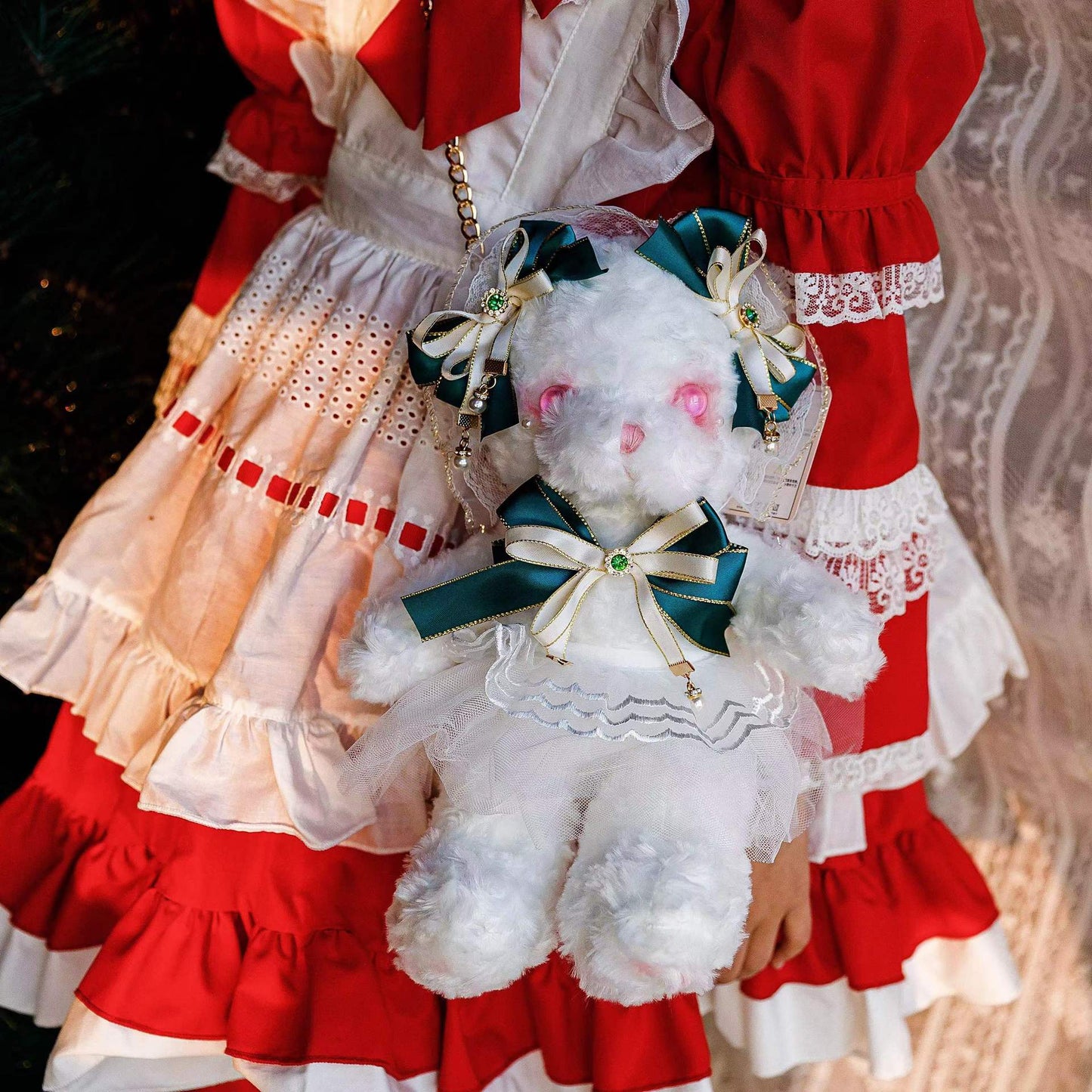 INS Cute Teddy Bear Plush Toy Lolita Handmade Bear Bag Girl Soft Bear Bag Lolita Bag