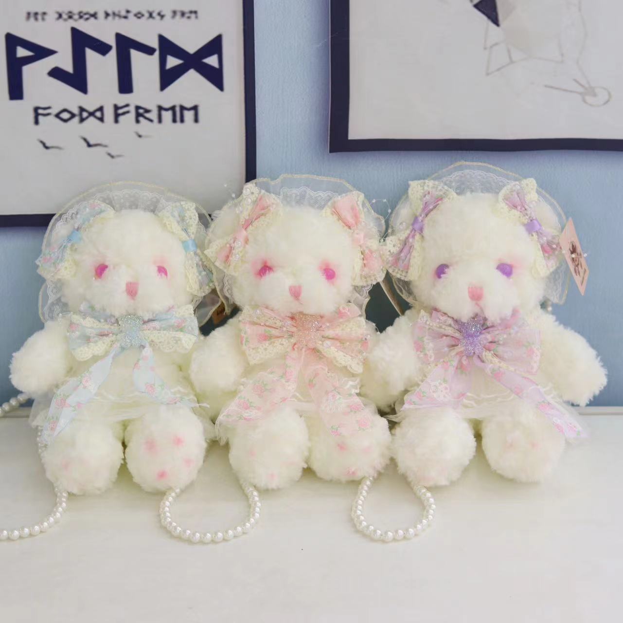 INS Cute Teddy Bear Plush Toy Lolita Handmade Bear Bag Girl Soft Bear Bag Lolita Bag