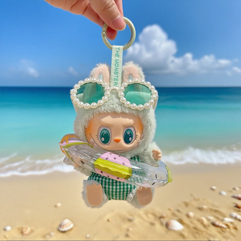 Seaside Vacation Style Labubu Doll Clothes Accessories Plush Doll Pearl Glasses Swimming Ring Suit