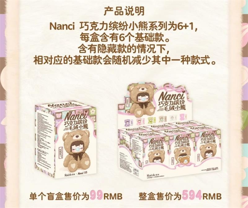 Ruolai Genuine in Stock Nanci Chocolate Colorful Bear Series Blind Box Vinyl Hand-Made Girls' Gifts