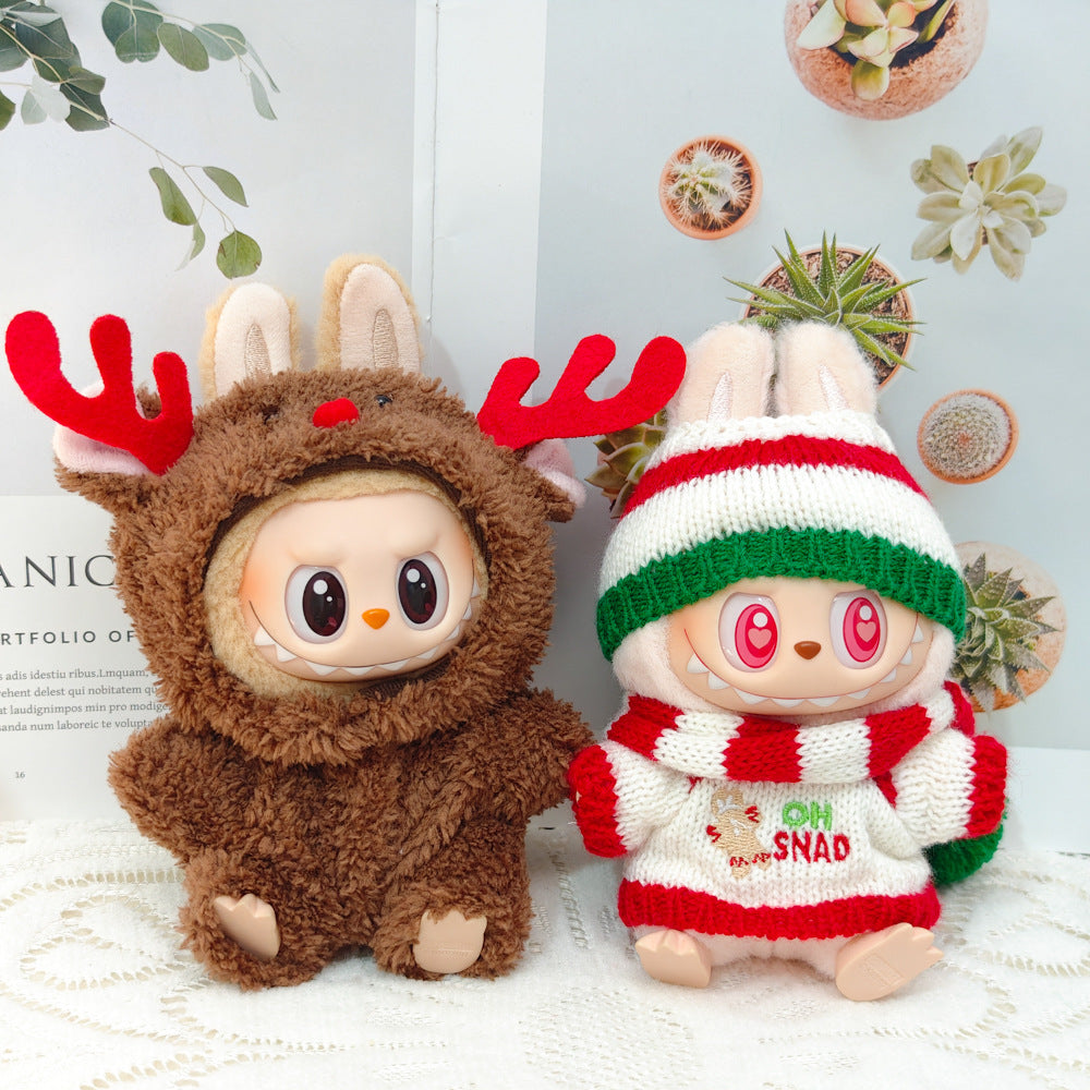 First and Second Generation Blind Box Labubu Pendant Christmas Cloak Doll Clothes Labubu Cookie Man Sweater Christmas Hat