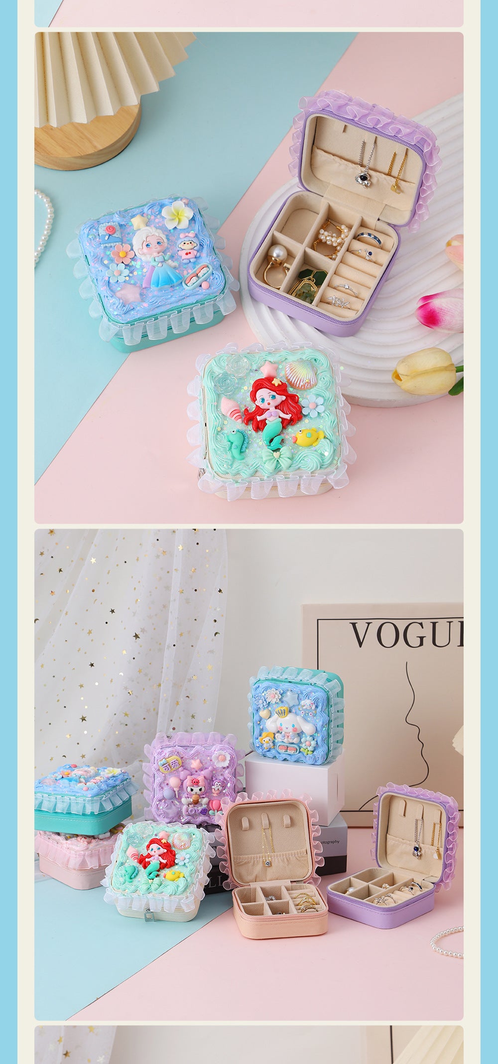 New Product Elegant Jewelry Box Children diy Simulation Cream Glue Material Kit Girl's Jewelry Box Cute Jewelry Bag