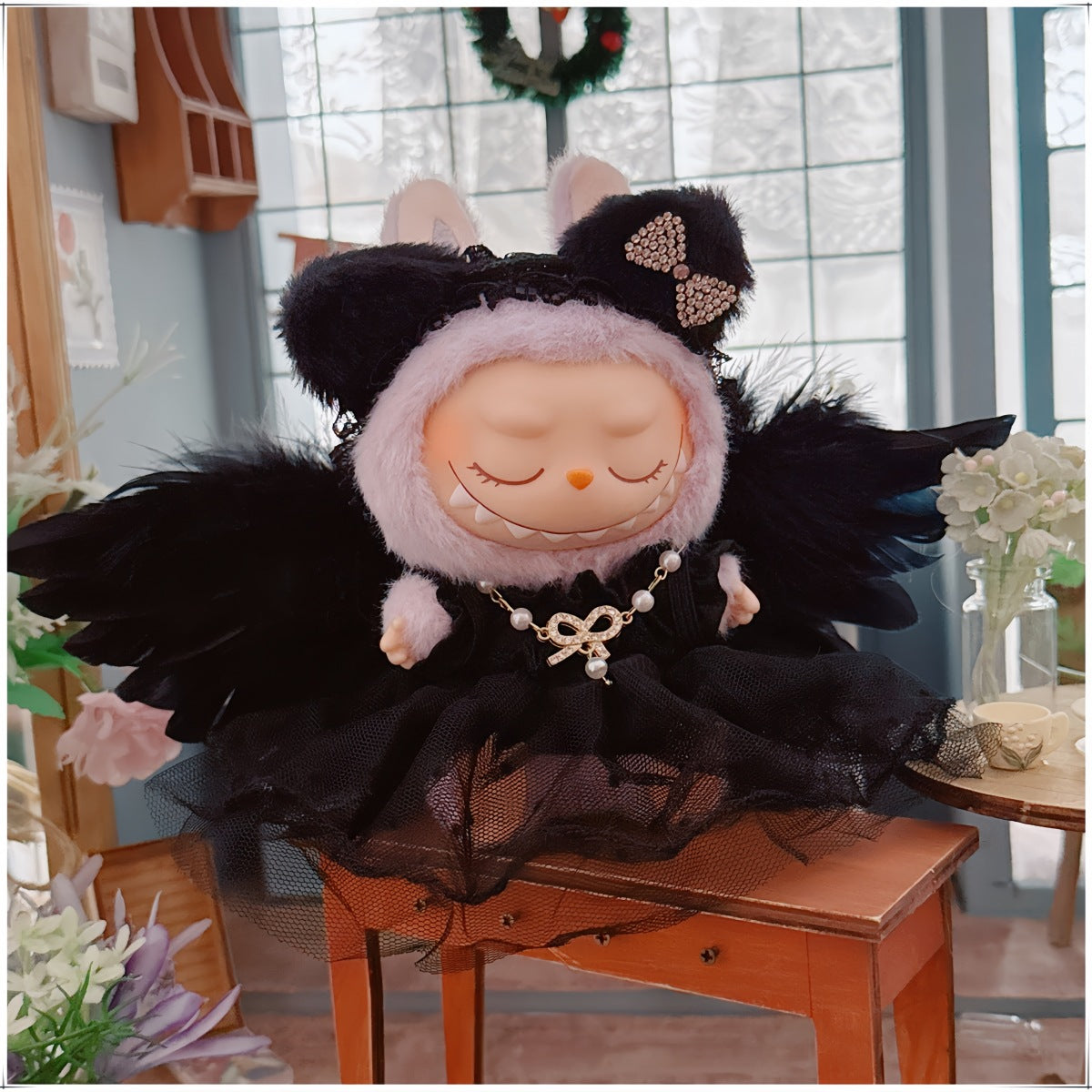 1st/2nd Generation Vinyl Blind Box 17CM Labubu Clothes Sitting Party White Angel Dress Wedding Dress LABUBU Outfit