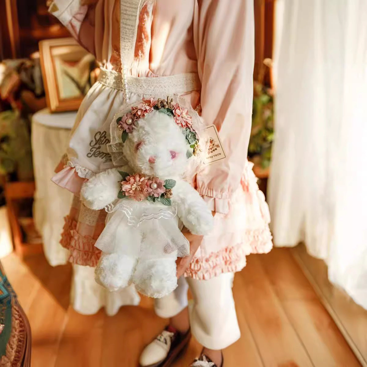 INS Cute Teddy Bear Plush Toy Lolita Handmade Bear Bag Girl Soft Bear Bag Lolita Bag