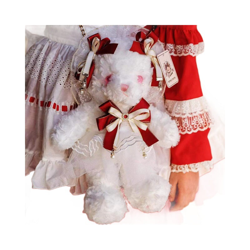 INS Cute Teddy Bear Plush Toy Lolita Handmade Bear Bag Girl Soft Bear Bag Lolita Bag