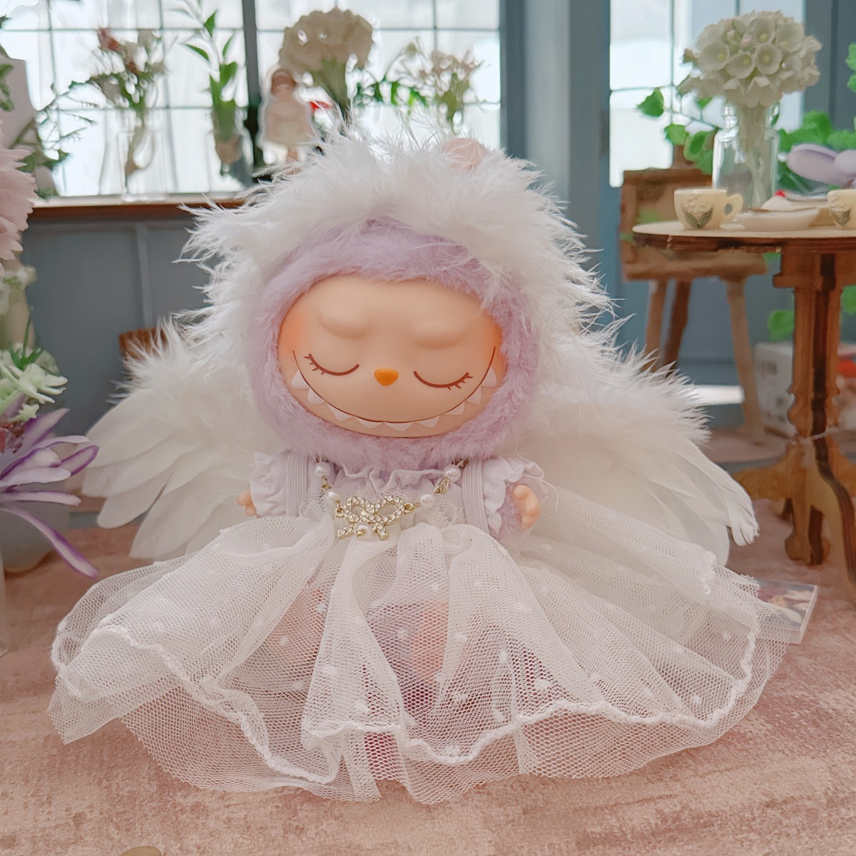 1st/2nd Generation Vinyl Blind Box 17CM Labubu Clothes Sitting Party White Angel Dress Wedding Dress LABUBU Outfit