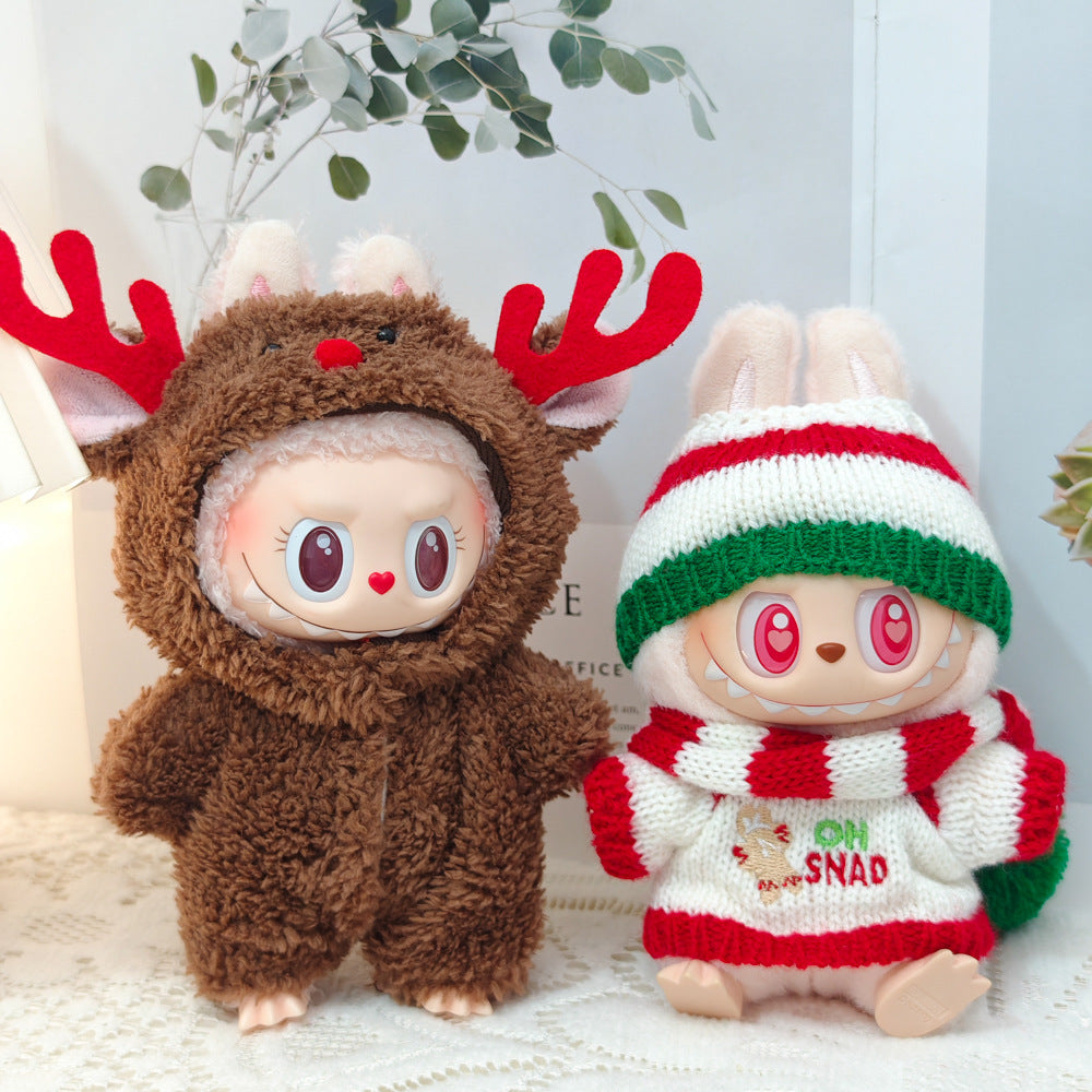 First and Second Generation Blind Box Labubu Pendant Christmas Cloak Doll Clothes Labubu Cookie Man Sweater Christmas Hat