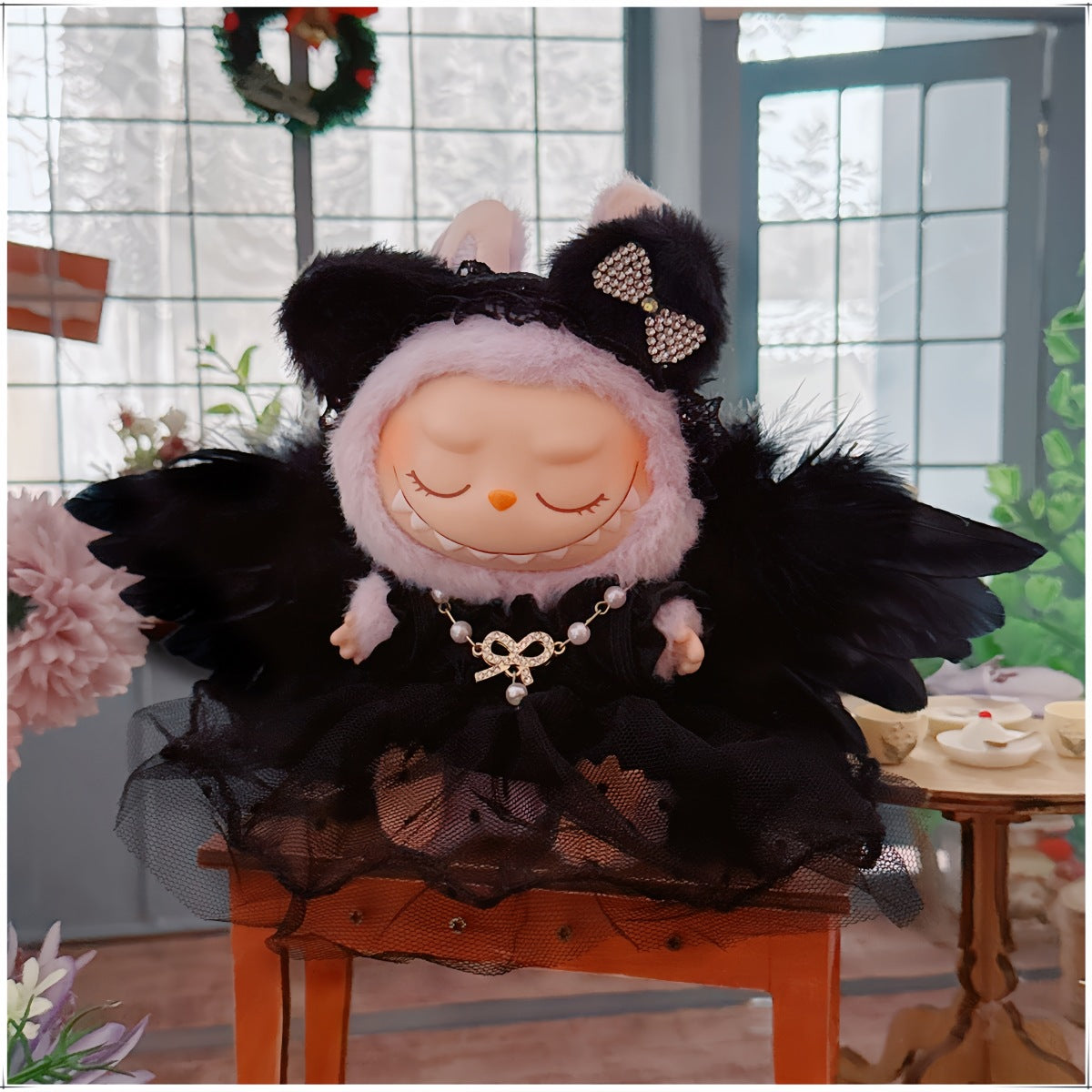 1st/2nd Generation Vinyl Blind Box 17CM Labubu Clothes Sitting Party White Angel Dress Wedding Dress LABUBU Outfit