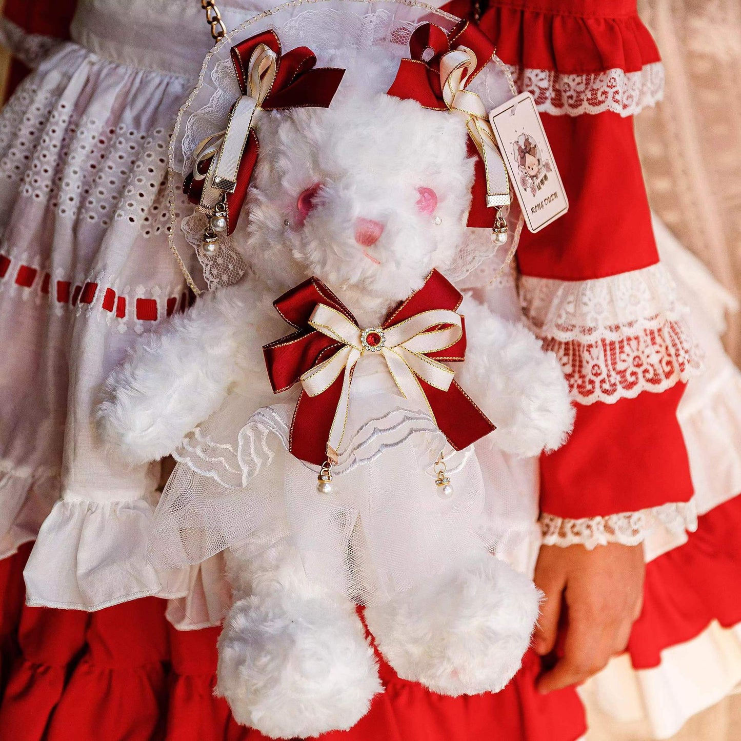 INS Cute Teddy Bear Plush Toy Lolita Handmade Bear Bag Girl Soft Bear Bag Lolita Bag