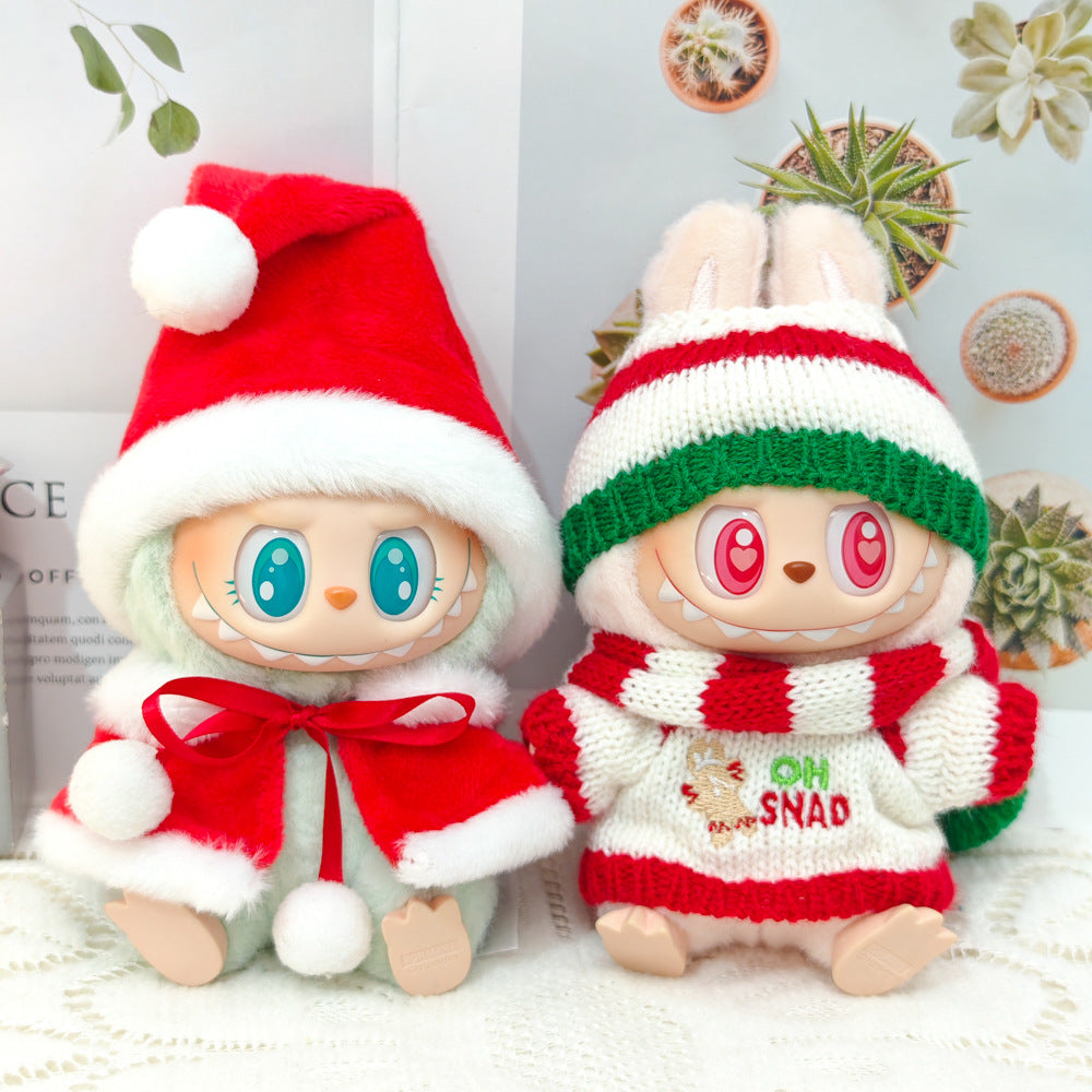 First and Second Generation Blind Box Labubu Pendant Christmas Cloak Doll Clothes Labubu Cookie Man Sweater Christmas Hat