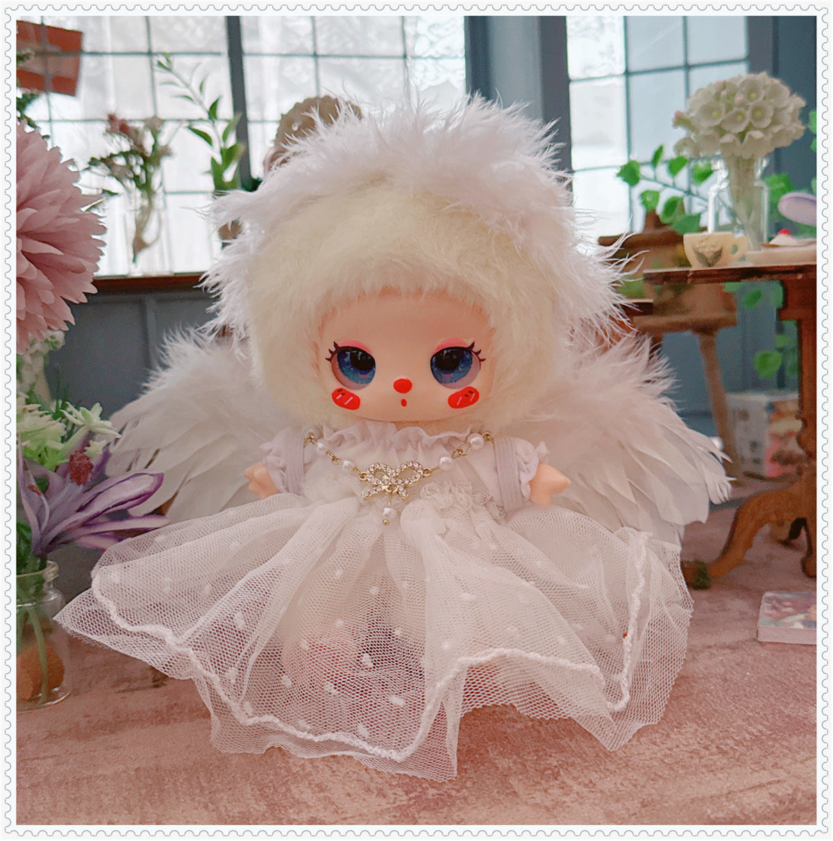 1st/2nd Generation Vinyl Blind Box 17CM Labubu Clothes Sitting Party White Angel Dress Wedding Dress LABUBU Outfit