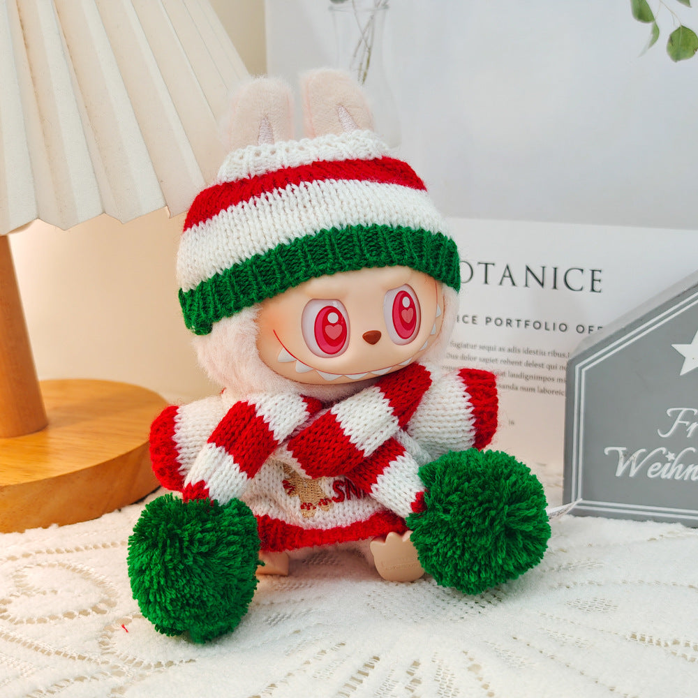 First and Second Generation Blind Box Labubu Pendant Christmas Cloak Doll Clothes Labubu Cookie Man Sweater Christmas Hat