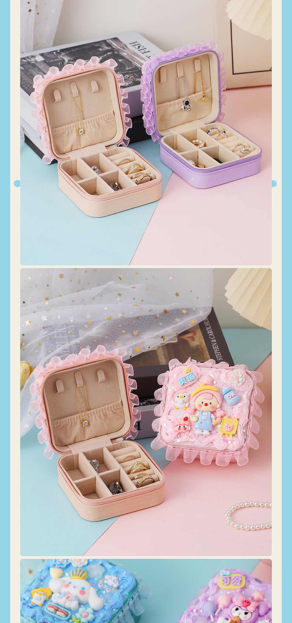 New Product Elegant Jewelry Box Children diy Simulation Cream Glue Material Kit Girl's Jewelry Box Cute Jewelry Bag