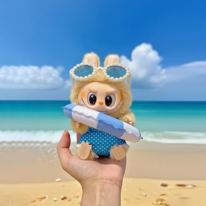 Seaside Vacation Style Labubu Doll Clothes Accessories Plush Doll Pearl Glasses Swimming Ring Suit