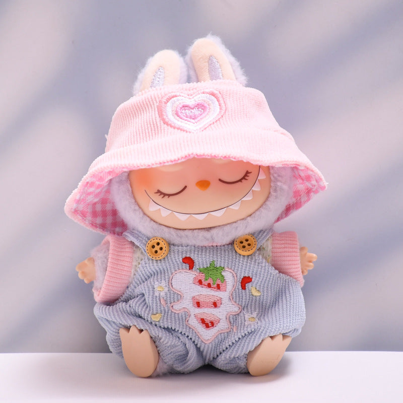 Only Baby Clothes] First Second Third Generation Pendant Labubu Clothes Strawberry Overalls Hat Labubu Baby Clothes Replacement