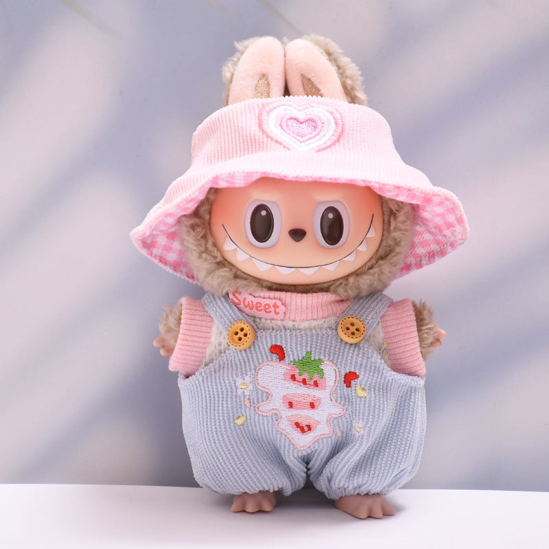 Only Baby Clothes] First Second Third Generation Pendant Labubu Clothes Strawberry Overalls Hat Labubu Baby Clothes Replacement