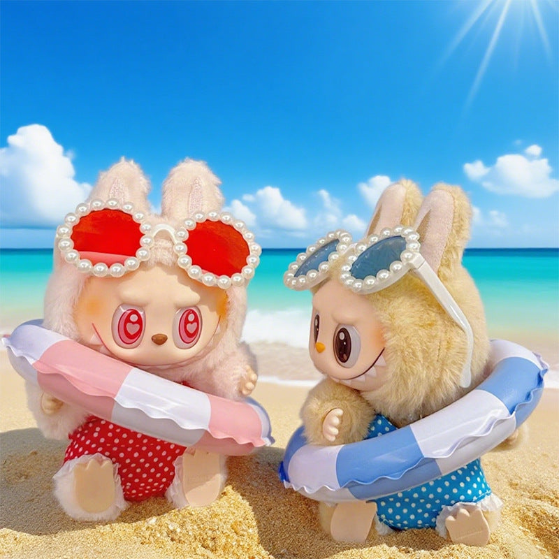 Seaside Vacation Style Labubu Doll Clothes Accessories Plush Doll Pearl Glasses Swimming Ring Suit