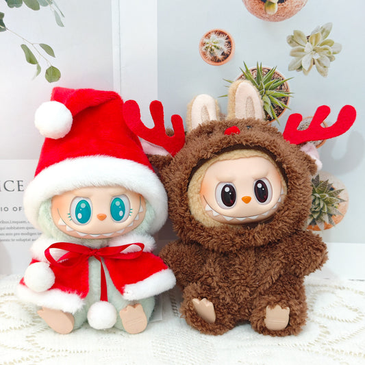 First and Second Generation Blind Box Labubu Pendant Christmas Cloak Doll Clothes Labubu Cookie Man Sweater Christmas Hat