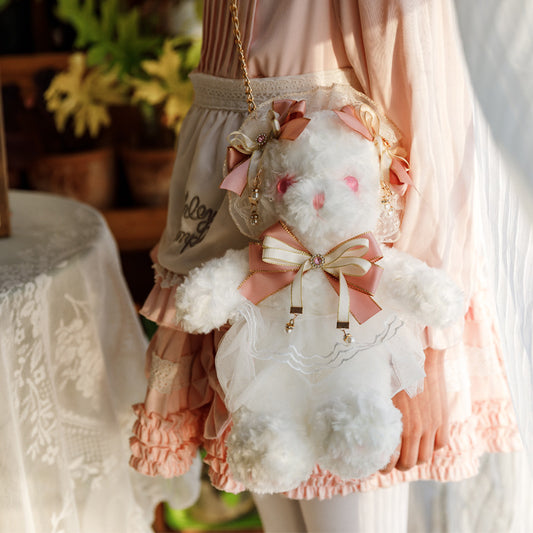 INS Cute Teddy Bear Plush Toy Lolita Handmade Bear Bag Girl Soft Bear Bag Lolita Bag