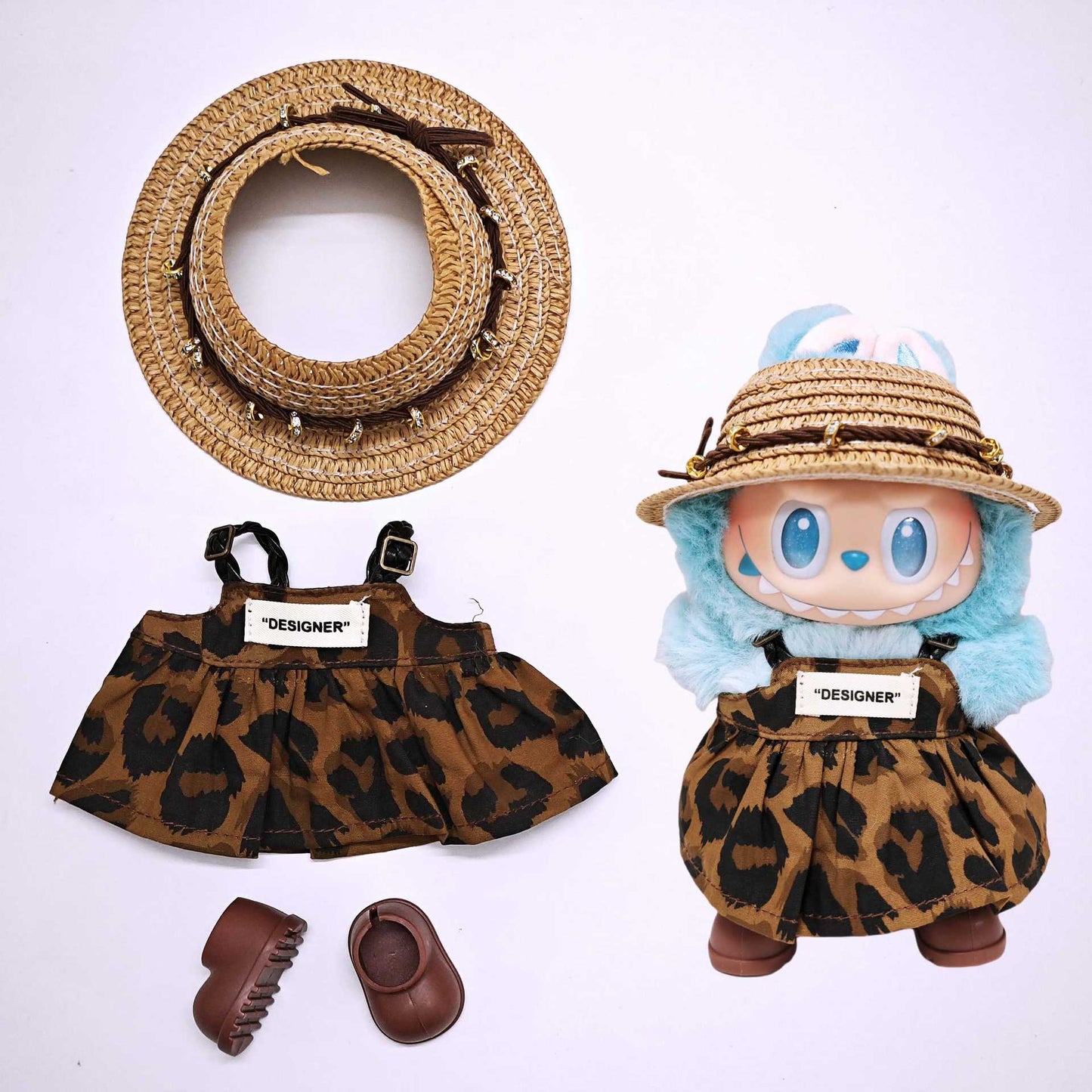 1st, 2nd, and 3rd Generation Labubu Clothes Leopard Print Strap Dress Labubu Doll Clothes