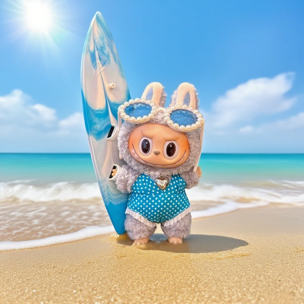 Seaside Vacation Style Labubu Doll Clothes Accessories Plush Doll Pearl Glasses Swimming Ring Suit