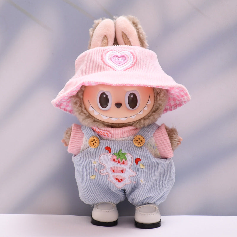 Only Baby Clothes] First Second Third Generation Pendant Labubu Clothes Strawberry Overalls Hat Labubu Baby Clothes Replacement