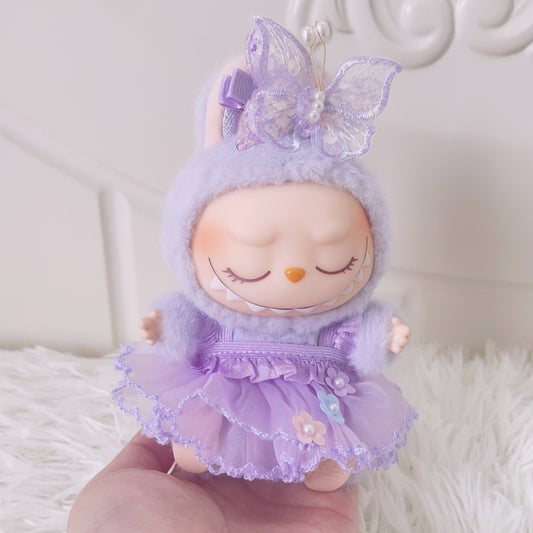 [ Only Baby Clothes] First and Second Generation Blind Box Labubu Pendant Clothes Purple Butterfly Flower Fairy Dress Labubu Baby Clothes Replacement