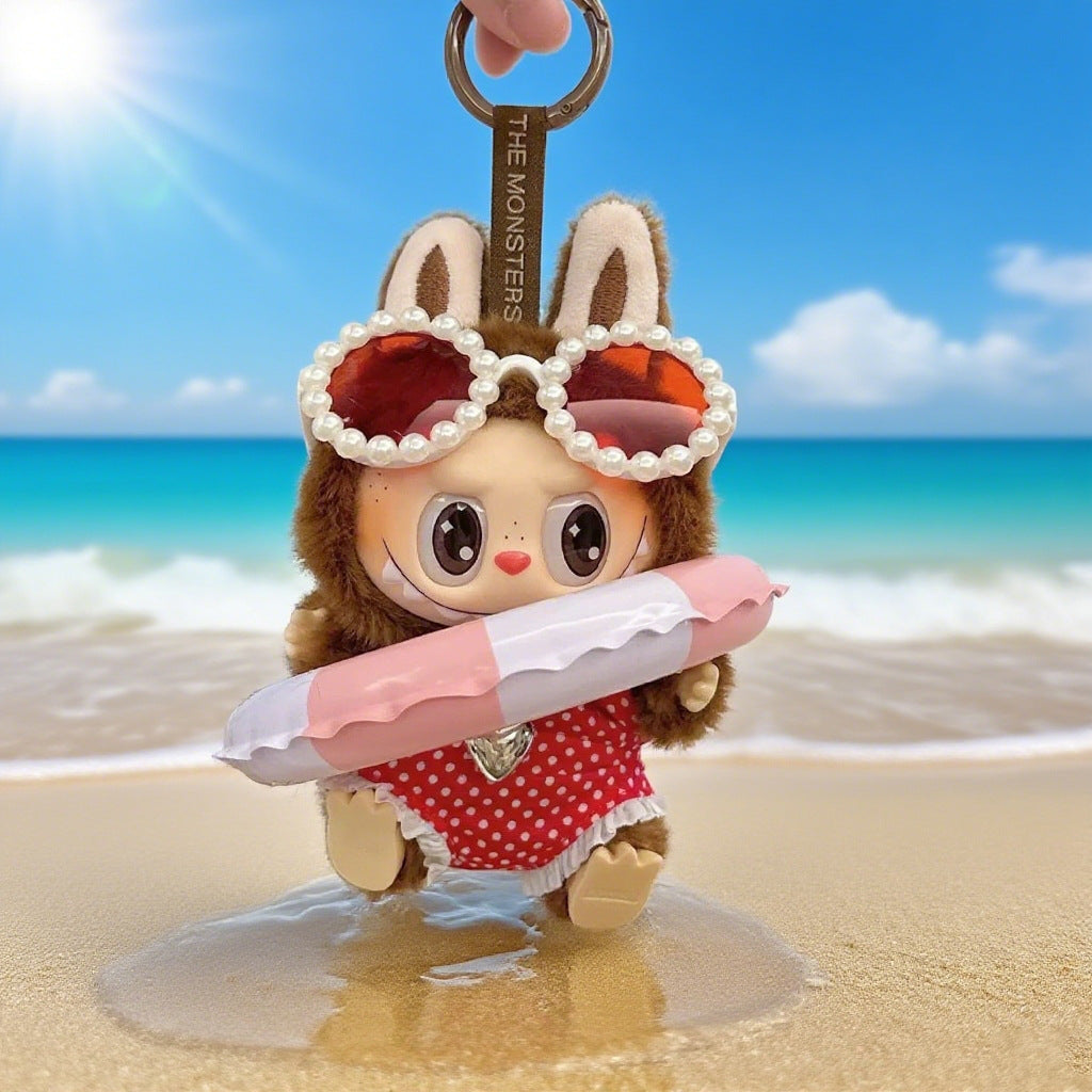 Seaside Vacation Style Labubu Doll Clothes Accessories Plush Doll Pearl Glasses Swimming Ring Suit