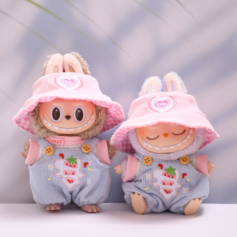 Only Baby Clothes] First Second Third Generation Pendant Labubu Clothes Strawberry Overalls Hat Labubu Baby Clothes Replacement