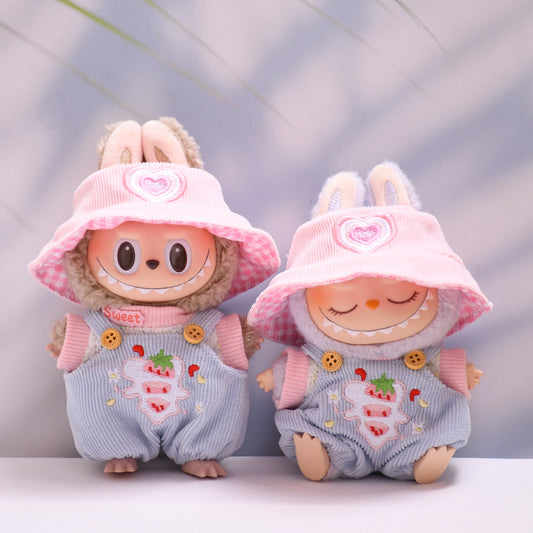 Only Baby Clothes] First Second Third Generation Pendant Labubu Clothes Strawberry Overalls Hat Labubu Baby Clothes Replacement