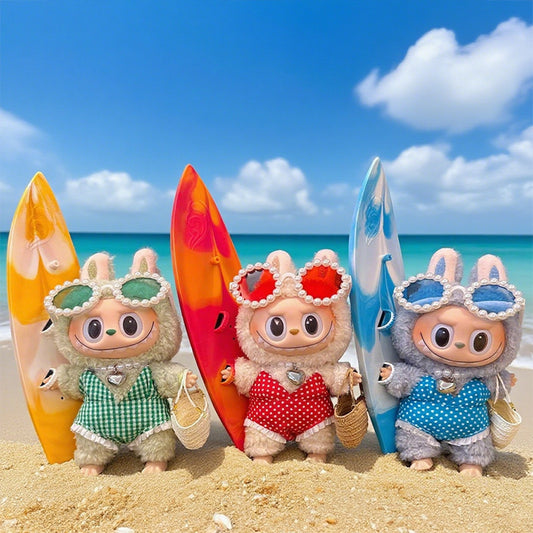 Seaside Vacation Style Labubu Doll Clothes Accessories Plush Doll Pearl Glasses Swimming Ring Suit