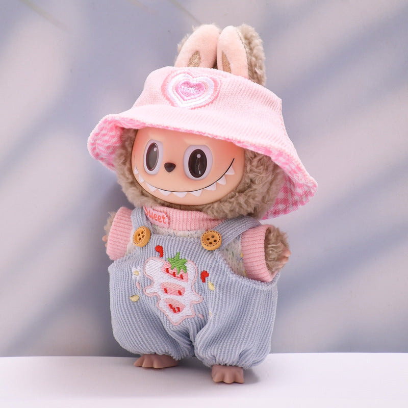 Only Baby Clothes] First Second Third Generation Pendant Labubu Clothes Strawberry Overalls Hat Labubu Baby Clothes Replacement