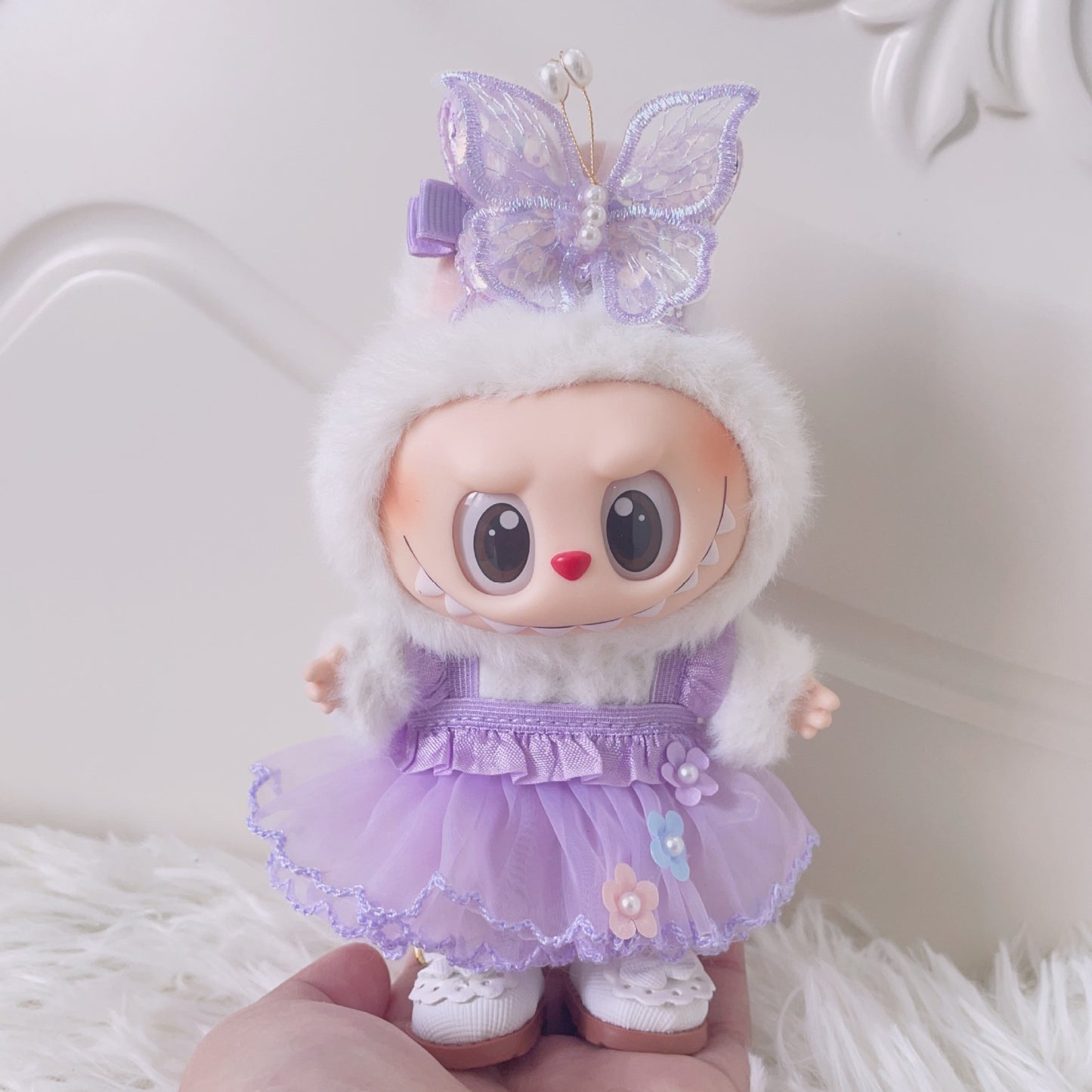 [ Only Baby Clothes] First and Second Generation Blind Box Labubu Pendant Clothes Purple Butterfly Flower Fairy Dress Labubu Baby Clothes Replacement