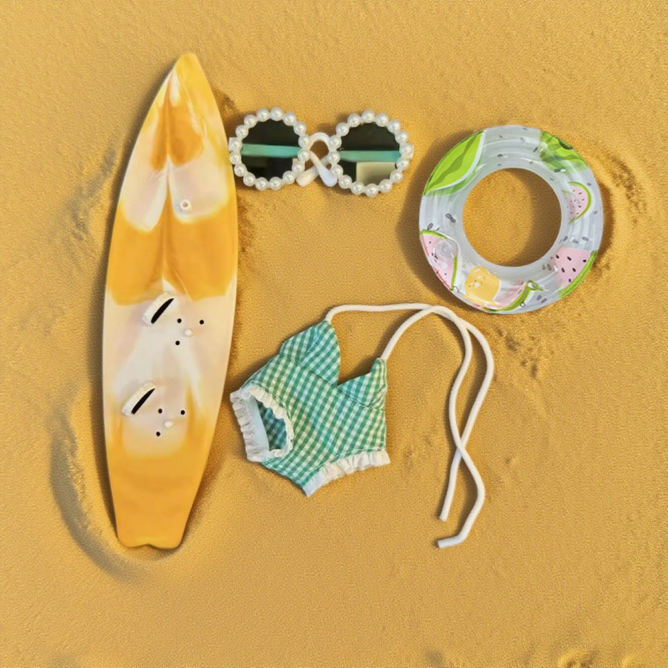Seaside Vacation Style Labubu Doll Clothes Accessories Plush Doll Pearl Glasses Swimming Ring Suit